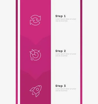 Startup vision pink vertical frame timeline infographic 3 steps Stock Illustration