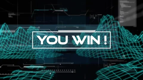 On startup white YOU WIN ! banner fading in then glitching before reappearing Stock Footage 312407749