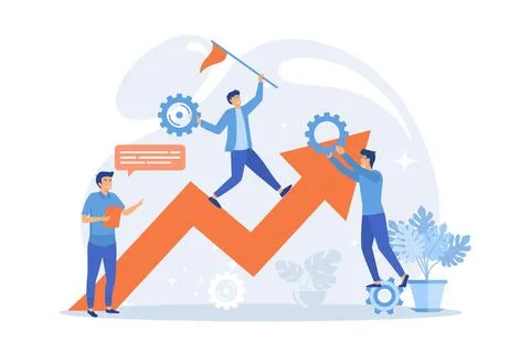 Startup work, success. Effective team-working, teamwork projects, teamwork .. Stock Illustration