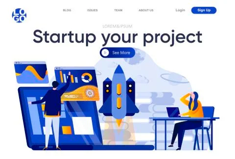 Startup your project flat landing page. Stock Illustration