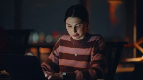 Startupers creating project dark office space closeup. Two colleagues working Stock Footage 340111925