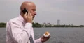 Starved Sales Man Agent Lunch Time Outdoor Office Mobile Talk Business Problems 4k or 4k+ Resolution