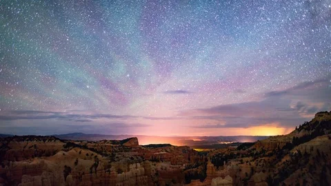 Stary night timelapse with aurora at Bryce Canyon, Utah, 4K Video stock 111474014