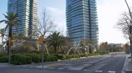 State Of Alarm Due To Coronavirus In Spain. Empty Diagonal Mar Area In Barcelona Stock Footage