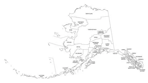 State of Alaska, boroughs and census areas, outline map Stock Illustration