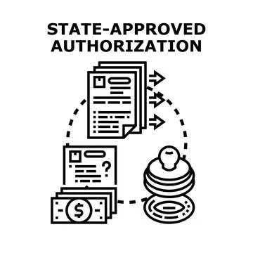 State approved authorization process with documents and stamp Stock Illustration
