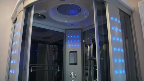 State-of-the-art Shower with Blue Lights Stock Footage 111497829