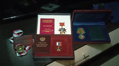State awards. Gold Star of Hero of the Russian Federation. Stock Footage 59579417