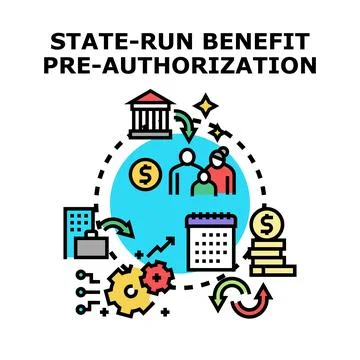 State benefit pre authorization process illustrating financial support Stock Illustration
