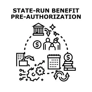 State benefit pre authorization process illustrating financial support Stock Illustration