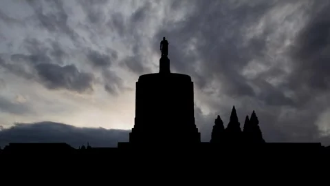 State Capitol in Oregon, Time Lapse at Sunrise with Fast Clouds Stock Footage 302710533