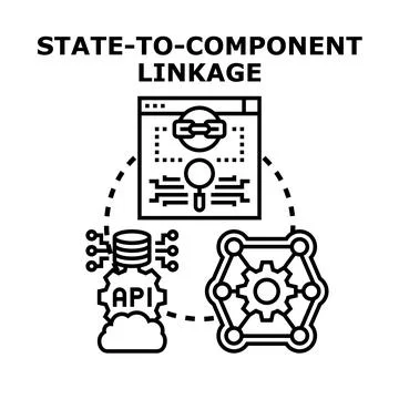 State to component linkage illustrating software development process 库存插图