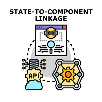 State to component linkage illustrating software development process 库存插图