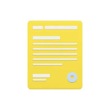 State document 3d icon. Gold page with text lines and round stamp Stock Illustration
