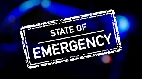 State of Emergency Text Symbol, White Safety Danger Blue Flashing Lights Warning Stock Footage 126993493