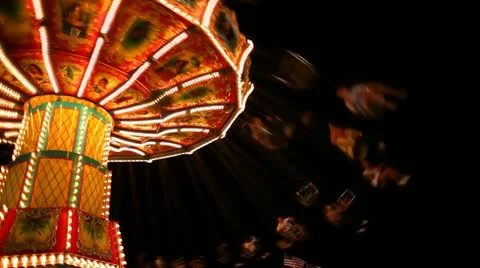 State Fair Carousel Swing Rotating At Night Stock Footage 22411200