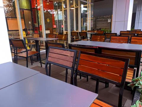 The state of the fast food restaurant that is empty of buyers looks clean Stock Photos