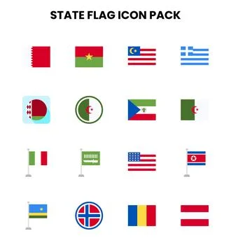 State Flag Flat Design Icons Pack Stock Illustration