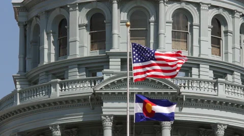 State flag flying in front of the Denver Capital building Stock-Footage 53288104