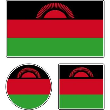 State flag of Malawi. Illustration with half sun sign. Stock Illustration