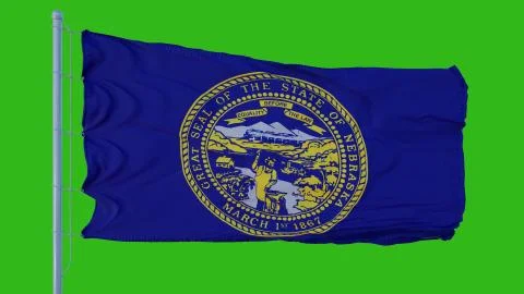 State flag of Nebraska waving in the wind against green screen background. 3d Stock Illustration