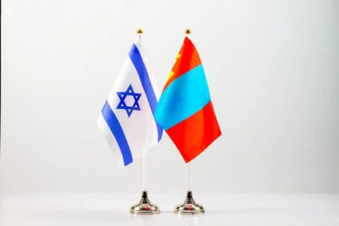 State flags of Israel and Mongolia on a light background. Flags of states. Stock Photos