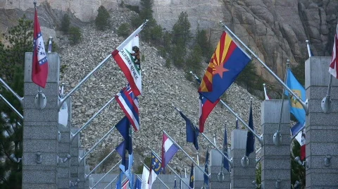 State Flags at Mt. Rushmore Stock Footage 88481