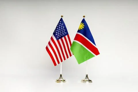 State flags of the USA and Namibia on a light background. Stock Photos