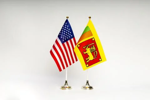 State flags of the USA and Sri Lanka on a light background. Stock Photos