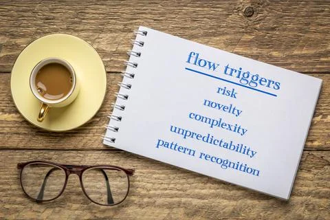 State of flow triggers - text in notebook Stock Photos