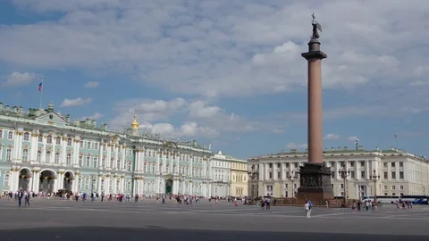 State Hermitage and Alexander Column on the Palace Square in the summer day Stock-Footage 84158110