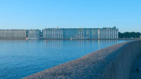 State Hermitage and Neva river on sunrise in summer - St. Petersburg, Russia Stock Photos