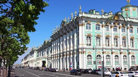 The State Hermitage Museum and the Palace Embankment in St. Petersburg Stock Footage 331818779