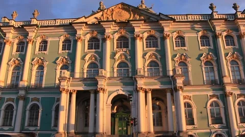 State hermitage museum facade view from outside with sunlight Stock Footage 135106793