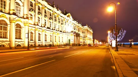 The State Hermitage Museum. The view at night. St. Petersburg. Russia. time-l Stock-Footage 34377700