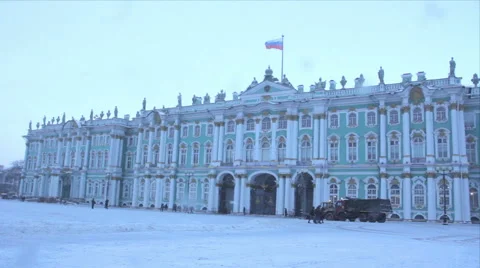 The State Hermitage Museum in winter. St. Petersburg. Russia Stock Footage 45423990