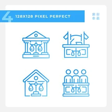 State institutions of law pixel perfect gradient linear vector icons set Ilustração Stock