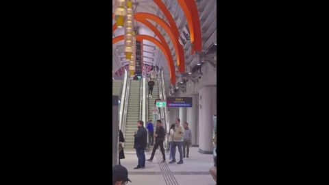 State Library Station Escalators on Metro Tunnel Opening Day Stock Footage 322222306