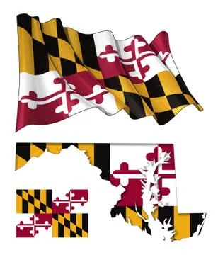 State of Maryland - Map Waving Flat Flag Stock Illustration
