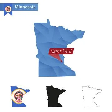 State of Minnesota blue Low Poly map with capital Saint Paul. Stockillustratie