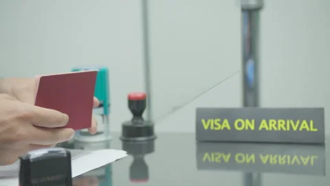 State officer checking passport and documents at airport Stock Footage 248698633