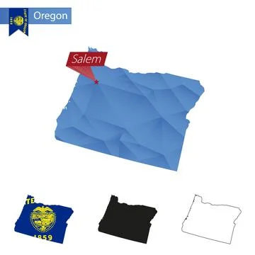 State of Oregon blue Low Poly map with capital Salem. Stock Illustration