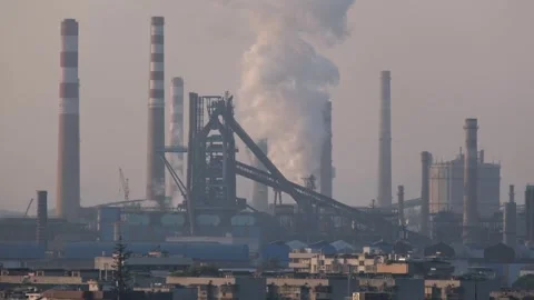 State-own Heavy industry infrastructure, with large chimneys in China Vídeos de archivo 296084150