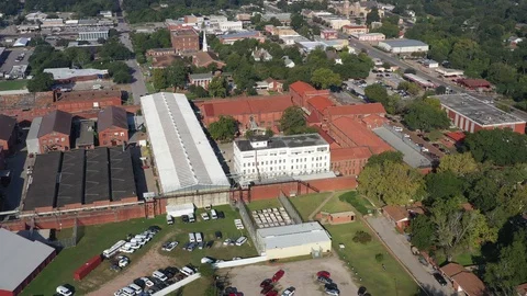State Penitentiary, Wall and Guard Towers, Huntsville, Texas, USA Stock Footage 129322943