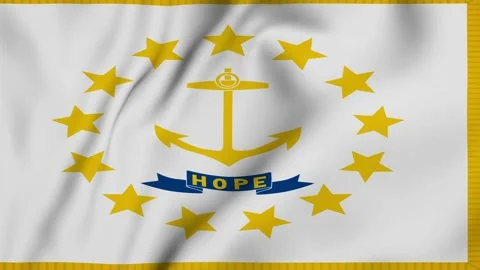 State of Rhode Island flag is waving in the wind 3D animation. seamless loop Stock Footage 131304738