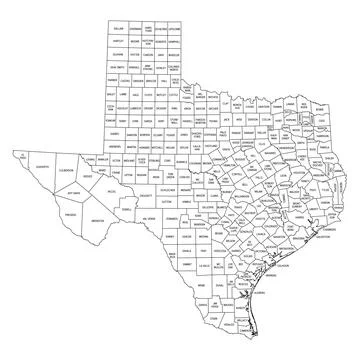 State of Texas, subdivided into 254 counties, outline map Stock Illustration