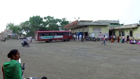 State Transport bus depot, Parli-Vaijnath Stock Footage 77651453