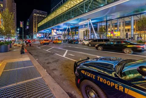 State Trooper car parked by world famous Madison Square Garden Stock Photos