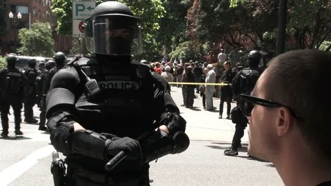 State Troopers Patrol Streets During Political Rally Stock Footage