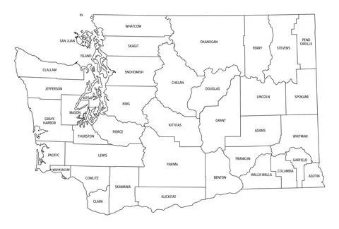 State of Washington subdivided into 39 counties, outline map Stock Illustration